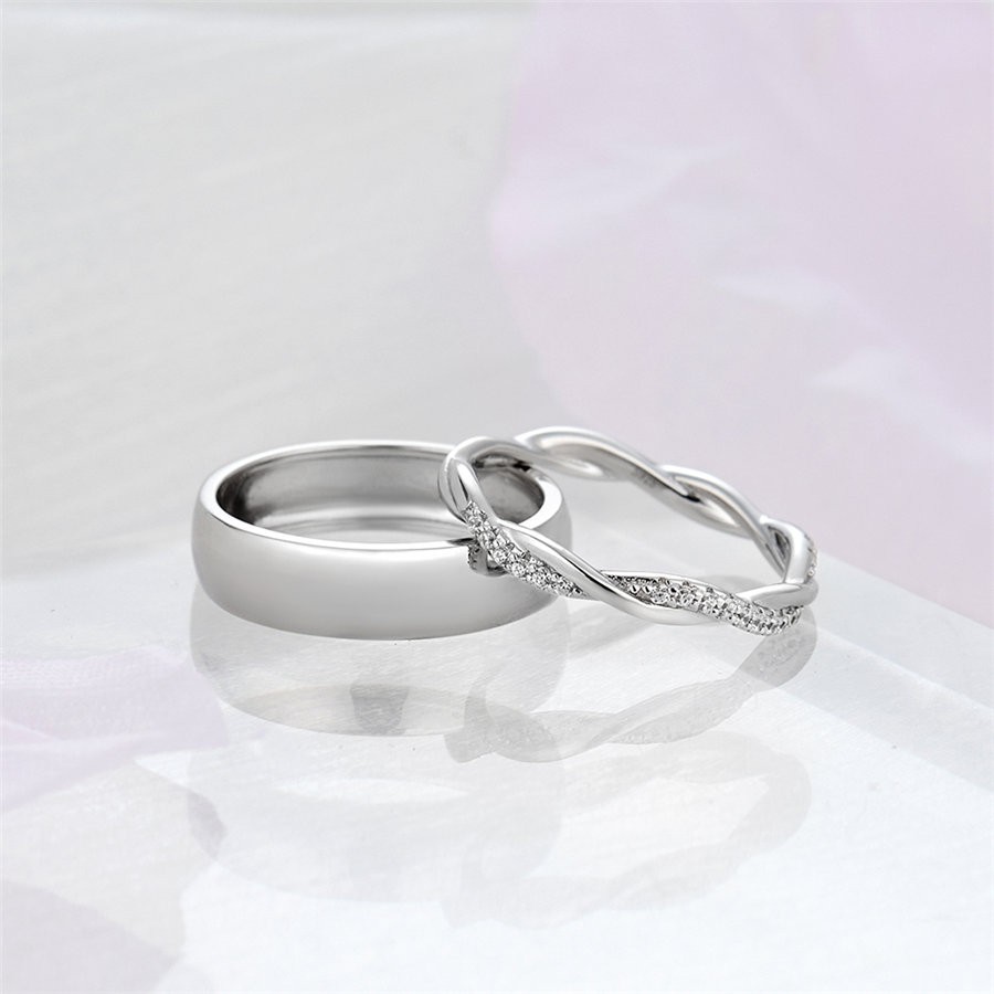 Round Cut White Sapphire 925 Sterling Silver Twisted Promise Rings for Couples