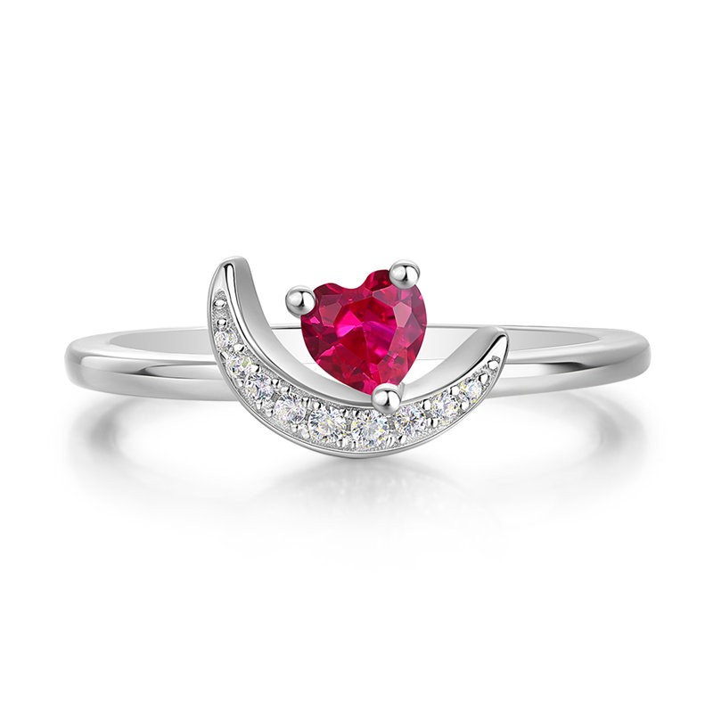 Heart Cut Ruby 925 Sterling Silver Moon Promise Ring