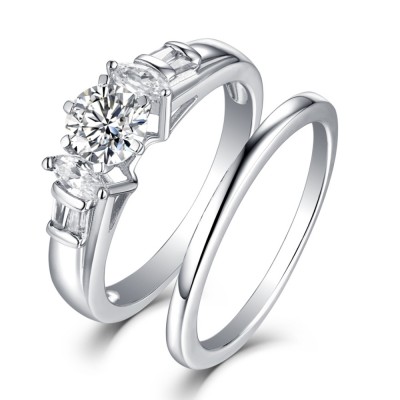 Marquise & Round Cut S925 White Sapphire 3-Stone Ring Sets