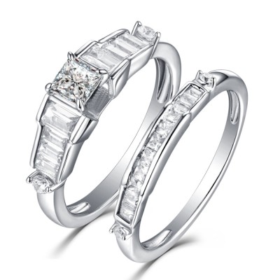 Cushion Cut 925 Sterling Silver White Sapphire Ring Sets