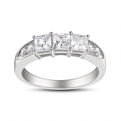 Princess Cut White Sapphire Sterling Silver Three-Stone Engagement Rings