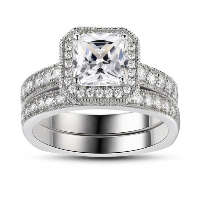 Princess Cut White Sapphire 925 Sterling Silver Bridal Sets