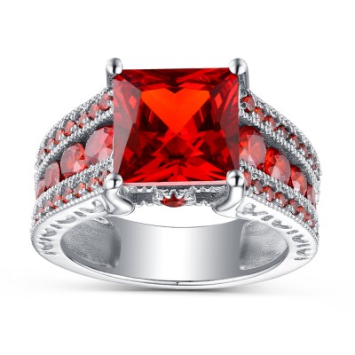 Ruby Princess Cut 925 Sterling Silver Engagement Rings