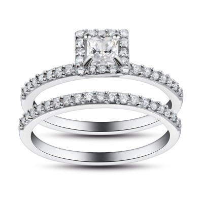 Princess Cut White Sapphire 925 Sterling Silver Bridal Sets