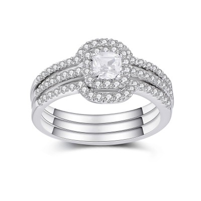 Asscher Cut White Sapphire 925 Sterling Silver Bridal Sets