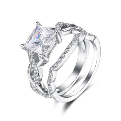 Princess Cut White Sapphire 925 Sterling Silver Bridal Sets