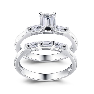 Emerald Cut White Sapphire 925 Sterling Silver Bridal Sets