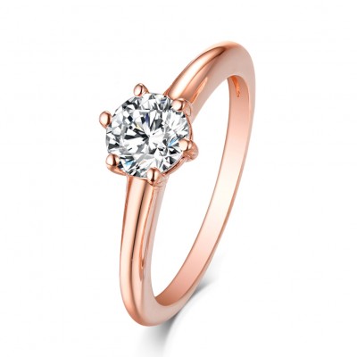 Round Cut White Sapphire Rose Gold 925 Sterling Silver Engagement Rings