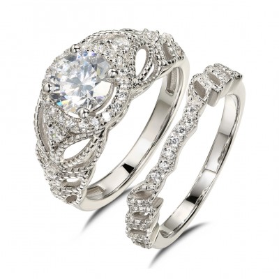 Round Cut White Sapphire 925 Sterling Silver Bridal Sets