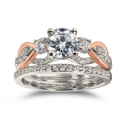 Round Cut White Sapphire 925 Sterling Silver Rose Gold Ring Sets