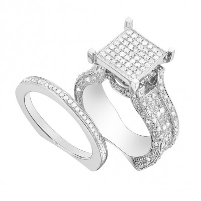 Round Cut White Sapphire Sterling Silver Wedding Bridal Sets