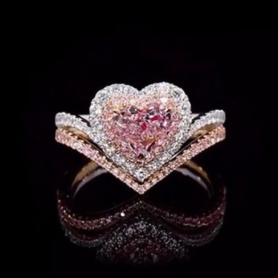 Heart Cut Pink Sapphire Rose Gold 925 Sterling Silver Halo Bridal Sets