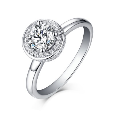 Round Cut 925 Sterling Silver White Sapphire Halo Engagement Rings