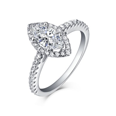 Marquise Cut 925 Sterling Silver White Sapphire Halo Engagement Rings