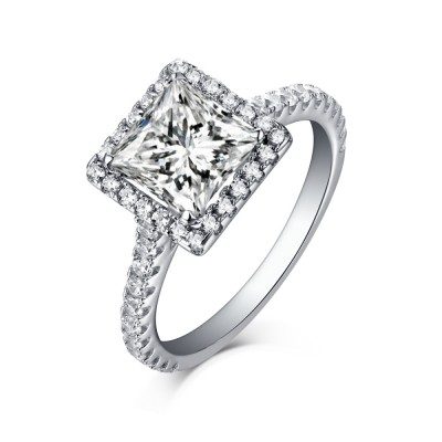 Halo Cushion Cut 925 Sterling Silver White Sapphire Engagement Rings