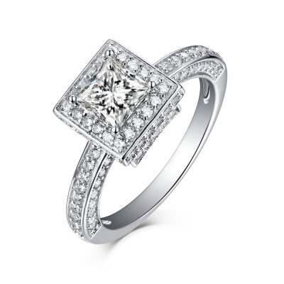 Cushion Cut 925 Sterling Silver Halo White Sapphire Engagement Rings