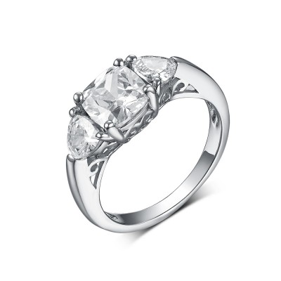 Princess & Trillion Cut White Sapphire 925 Sterling Silver Three Stone Engagement Rings