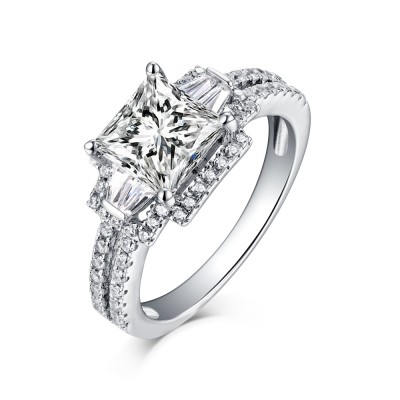 Princess Cut Three-Stone White Sapphire 925 Sterling Silver Engagement Rings