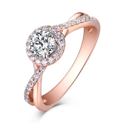 Round Cut Rose Gold 925 Sterling Silver White Sapphire Halo Engagement Rings