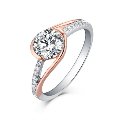 Round Cut 925 Sterling Silver Rose Gold White Sapphire Engagement Rings