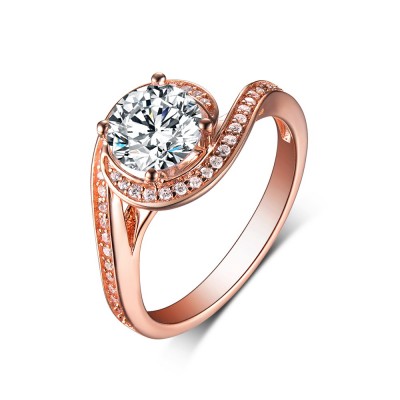 Round Cut White Sapphire 925 Rose Gold Sterling Silver Engagement Rings