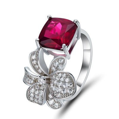 Cushion Cut Garnet Sapphire 925 Sterling Silver Cocktail Ring