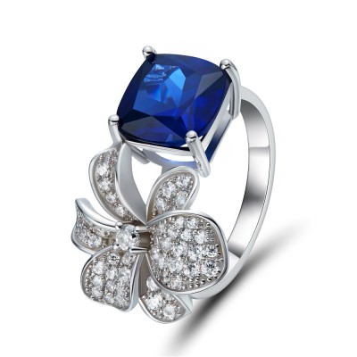 Cushion Cut Sapphire 925 Sterling Silver Cocktail Ring