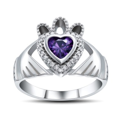 Heart Cut Amethyst 925 Sterling Silver Promise Rings For Her