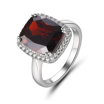 Cushion Cut 925 Sterling Silver Garnet Women's Ring