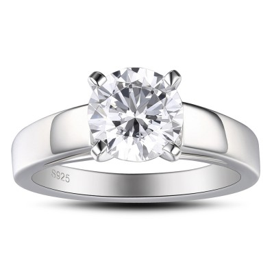 Round Cut White Sapphire 925 Sterling Silver Engagement Ring