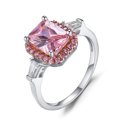 Radiant Cut Pink Sapphire 925 Sterling Silver Engagement Ring