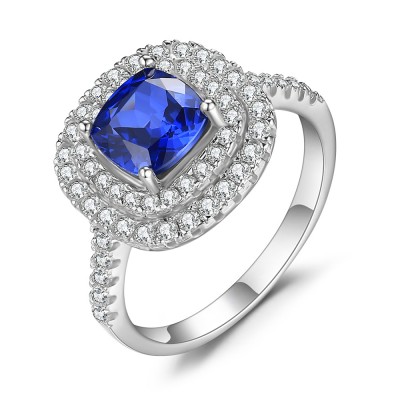 Asscher Cut Sapphire 925 Sterling Silver Cocktail Ring