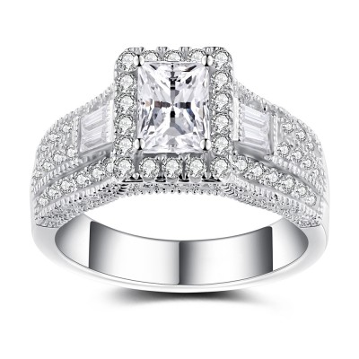 Radiant Cut White Sapphire Sterling Silver Women's Engagement Ring