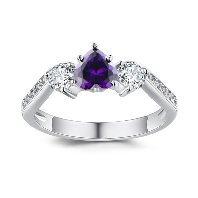 Heart Cut Amethyst 925 Sterling Silver Birthstone Rings