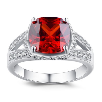 Cushion Cut Ruby 925 Sterling Silver Birthstone Rings