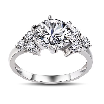 Round Cut White Sapphire 925 Sterling Silver Engagement Ring