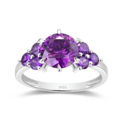 Round Cut Amethyst 925 Sterling Silver Engagement Ring