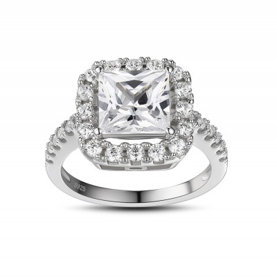 Princess Cut White Sapphire 925 Sterling Silver Engagement Ring