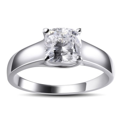 Cushion Cut White Sapphire 925 Sterling Silver Engagement Ring