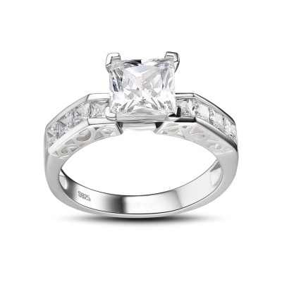 Princess Cut White Sapphire 925 Sterling Silver Engagement Ring