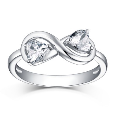 Heart Cut S925 Silver White Sapphire Infinity Rings