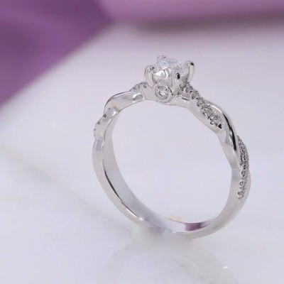 Solitaire Round Cut White Sapphire 925 Sterling Silver Twisted Engagement Ring