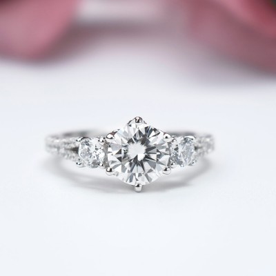 Round Cut White Sapphire Sterling Silver 3-Stone Engagement Ring