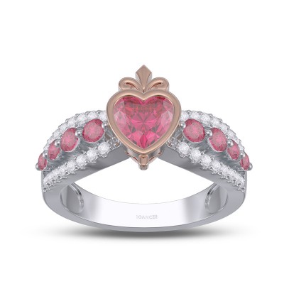 Heart Cut Ruby 925 Sterling Silver Crown Promise Ring