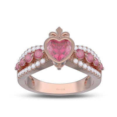 Rose Gold Heart Cut Ruby 925 Sterling Silver Crown Promise Ring