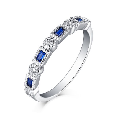 Emerald Cut Sapphire 925 Sterling Silver Wedding Bands