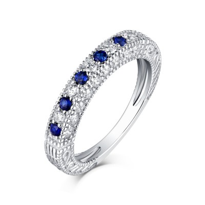 Round Cut Sapphire & White Sapphire S925 Silver Wedding Bands