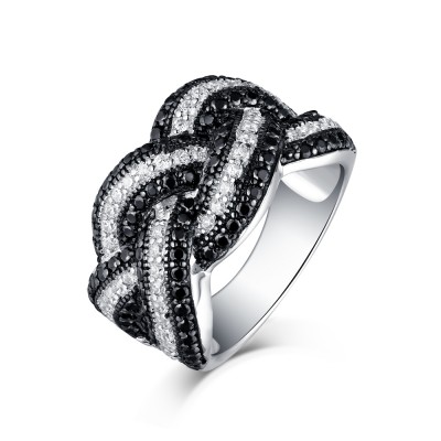 Round Cut Black & White Sapphire S925 Silver Wedding Bands