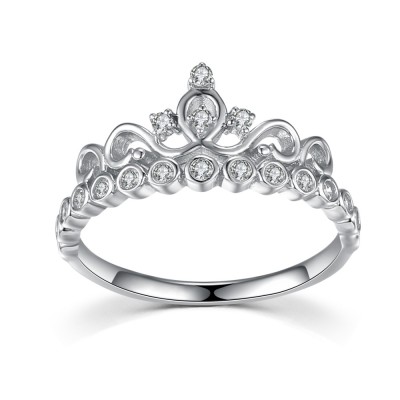 Crown Round Cut Gemstone 925 Sterling Silver Promise Rings For Her