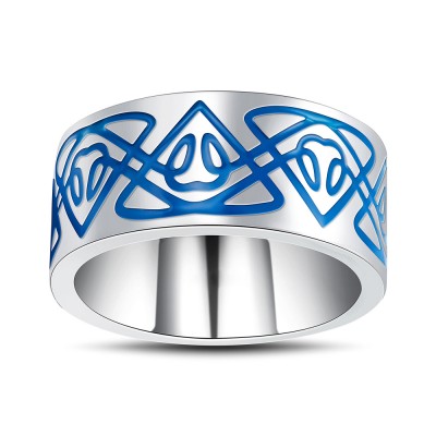 Silver and Blue 925 Sterling Silver Men's Wedding Bands